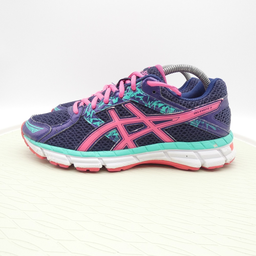 Asics Gel-Excite 3 Womens Running Shoes Purple Pink Teal Mesh Sneakers T5B9N